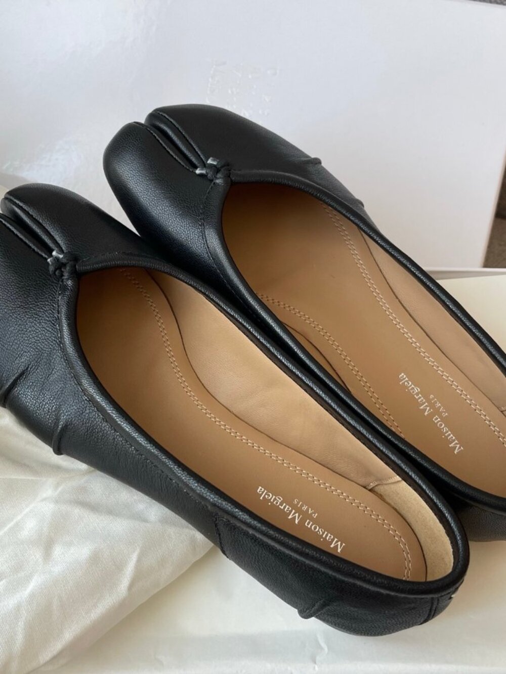 Maison Margiela Tabi Black Lambskin Leather Split‑Toe Ballet Flats Full Box Set - Picture 7 of 8
